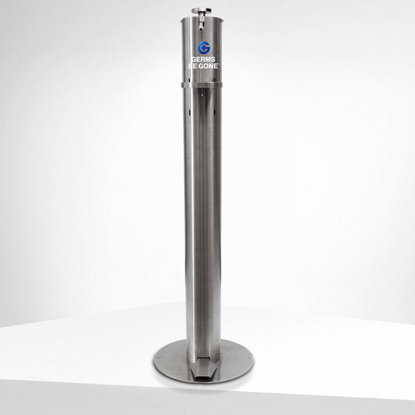 GBG Freestanding Touchless Cylinder Dispenser with Mechanical Foot Pedal + (12) 1 Liter Bottles