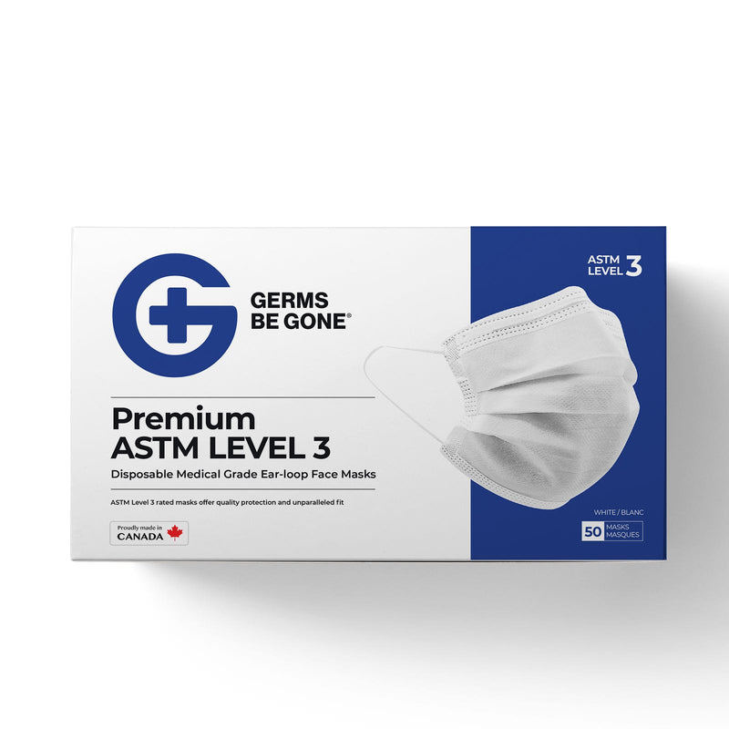 Canadian Made ASTM LEVEL 3 Germs Be Gone Medical Grade Face Mask - 50 Count/Pack
